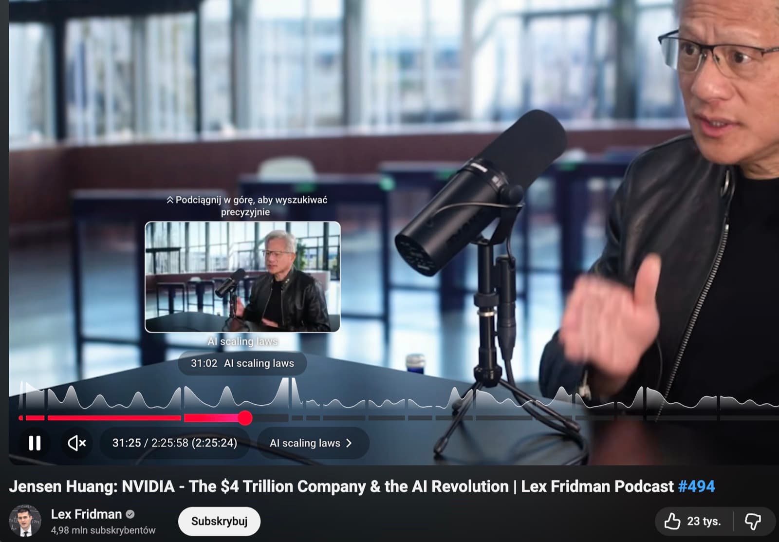 A YouTube video player showing chapter markers on the progress bar.