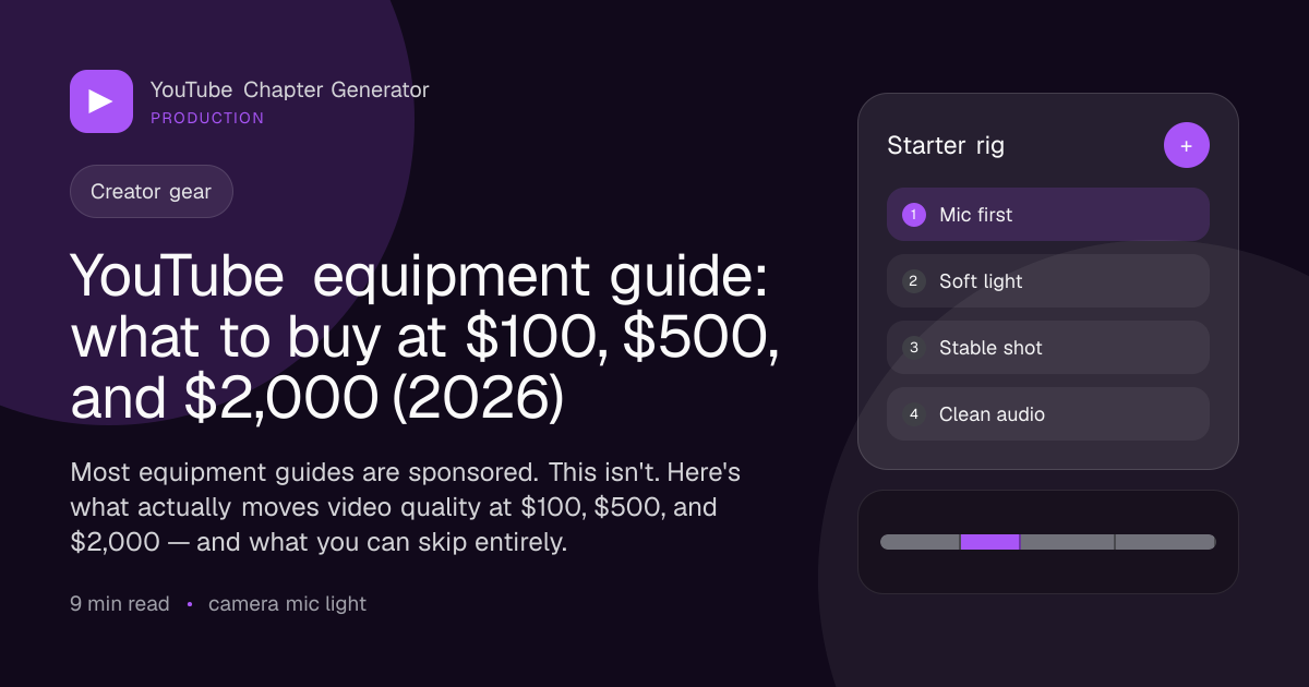 YouTube equipment guide: what to buy at $100, $500, and $2,000 (2026) main image